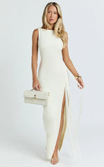 Joanne Maxi Dress - Scoop Neck Fringe Dress in Ivory