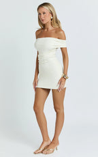 Lena Mini Dress - Off Shoulder Bodycon Dress in Ivory