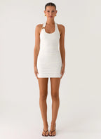 Gloves Up Halter Mini Dress - White