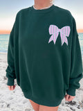 Christmas Stripes Bow Embroider Sweatshirt