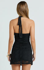 Candice Mini Dress - Georgette Bust Lace Skirt Dress in Black