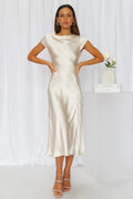 Get In Formation Satin Midi Dress Champagne