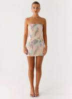 Leena Strapless Beaded Mini Dress - Swirl Sequin