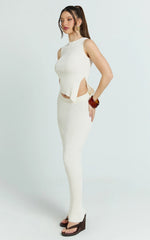 Klarisse Two Piece Set - Asym Top and Maxi Skirt Set in Cream