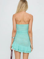 Hailees Lace Strapless Mini Dress Aqua
