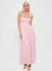 Fransiska Burnout Halter Maxi Dress Pink