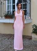Nalanie Halter Crochet Maxi Dress Pink