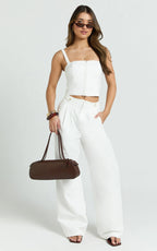 Oliver Top - Straight Neck Hook and Eye Corset Top in White