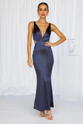 Sunset Views Satin Midi Dress Dark Blue