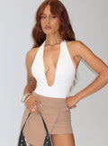 Emmalyne Plunge Neck Bodysuit White