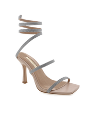 Simi Ankle Strap Heel in Nude Silver