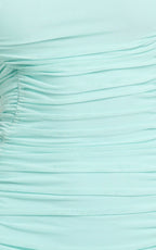 Cardi Maxi Dress - Ruched Mesh High Leg Split Dress in Mint