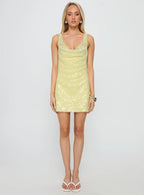Desi Cowl Neck Mini Dress Yellow Shimmer