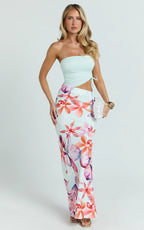 Fergie Maxi Dress - Strapless Side Ruched Cut Out Fitted Dress in Ocean Orchid