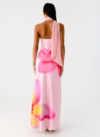 Isa Scarf Satin Maxi Dress - Frangipani Pink