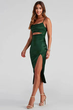Formal Satin Midi Dress