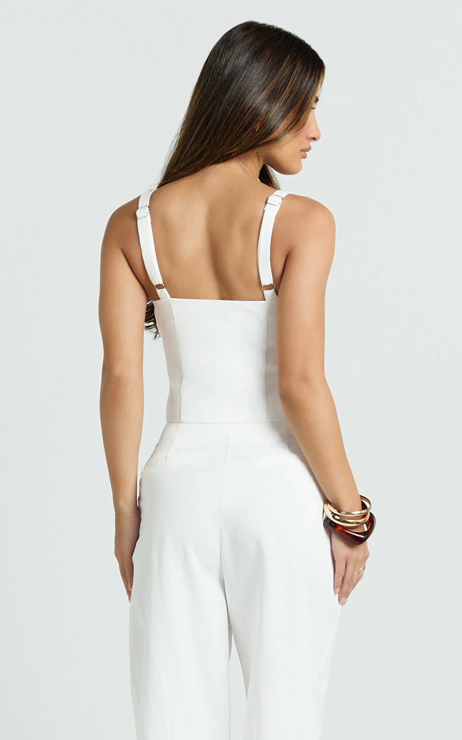 Oliver Top - Straight Neck Hook and Eye Corset Top in White