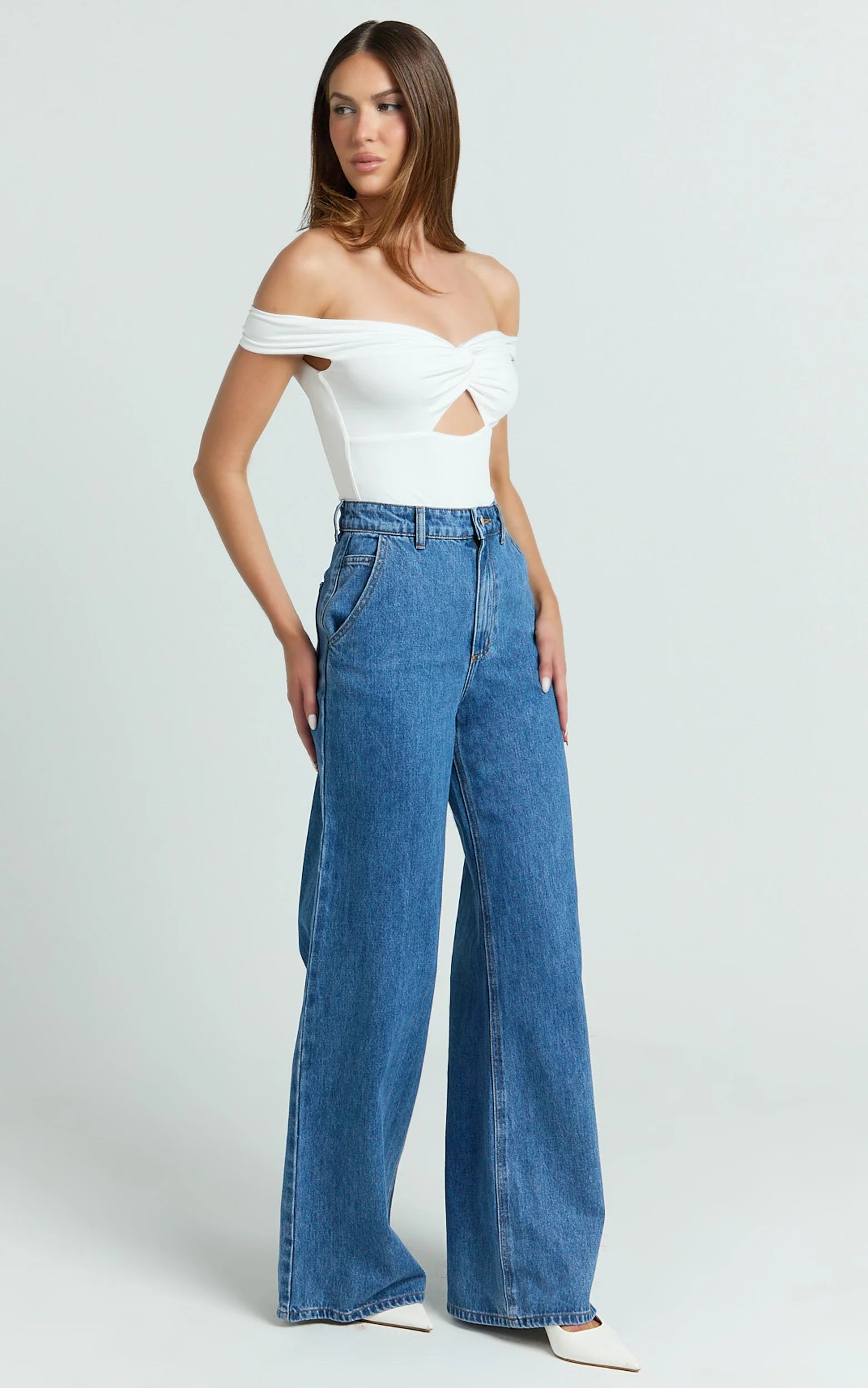 Therese Jeans - High Waist Wide Leg Flare Recycled Denim Jeans in Dark Blue Wash