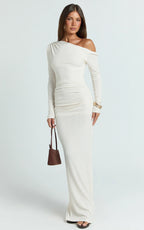 Faith Maxi Dress - Off Shoulder Long Sleeve Maxi Dress in Cream