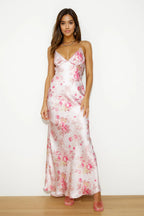 Blooming Passions Satin Maxi Dress Pink