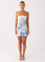 Denby Strapless Mini Dress - Blue Floral Print