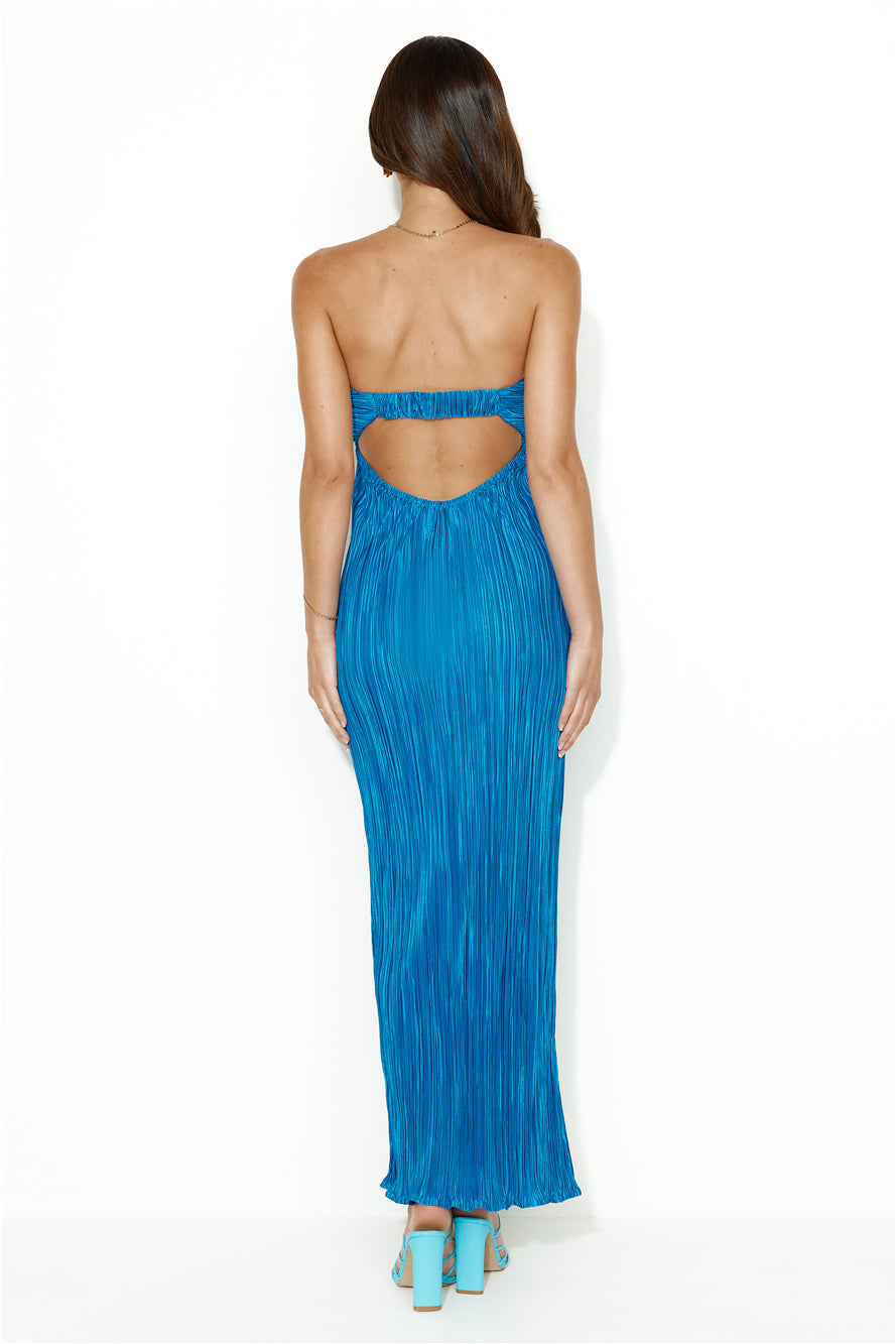 Wearing This Tonight Plisse Strapless Maxi Dress Blue