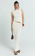Klarisse Two Piece Set - Asym Top and Maxi Skirt Set in Cream