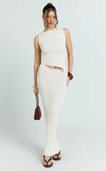 Klarisse Two Piece Set - Asym Top and Maxi Skirt Set in Cream