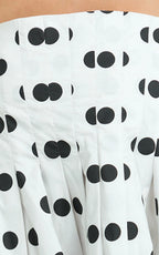Sia Mini Dress - Sleeveless Straight Neck A Line Dress in White with Black spot