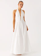 Figaro Halter Maxi Dress - White