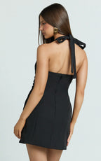 Effie Mini Dress - Halter Sweetheart Neck A Line Dress in Black