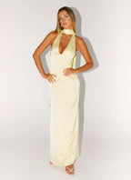 Alicia Satin Halter Maxi Dress - Yellow