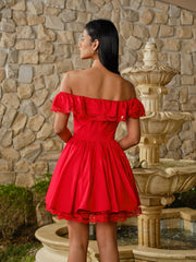 Cotton Off-Shoulder Lace-Trim Dress