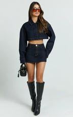 Fabia Skort - Denim Mid Rise Skort in Raw Denim Wash