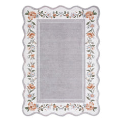 Ariele Washable Vintage Floral Scalloped Gray Purple Rug