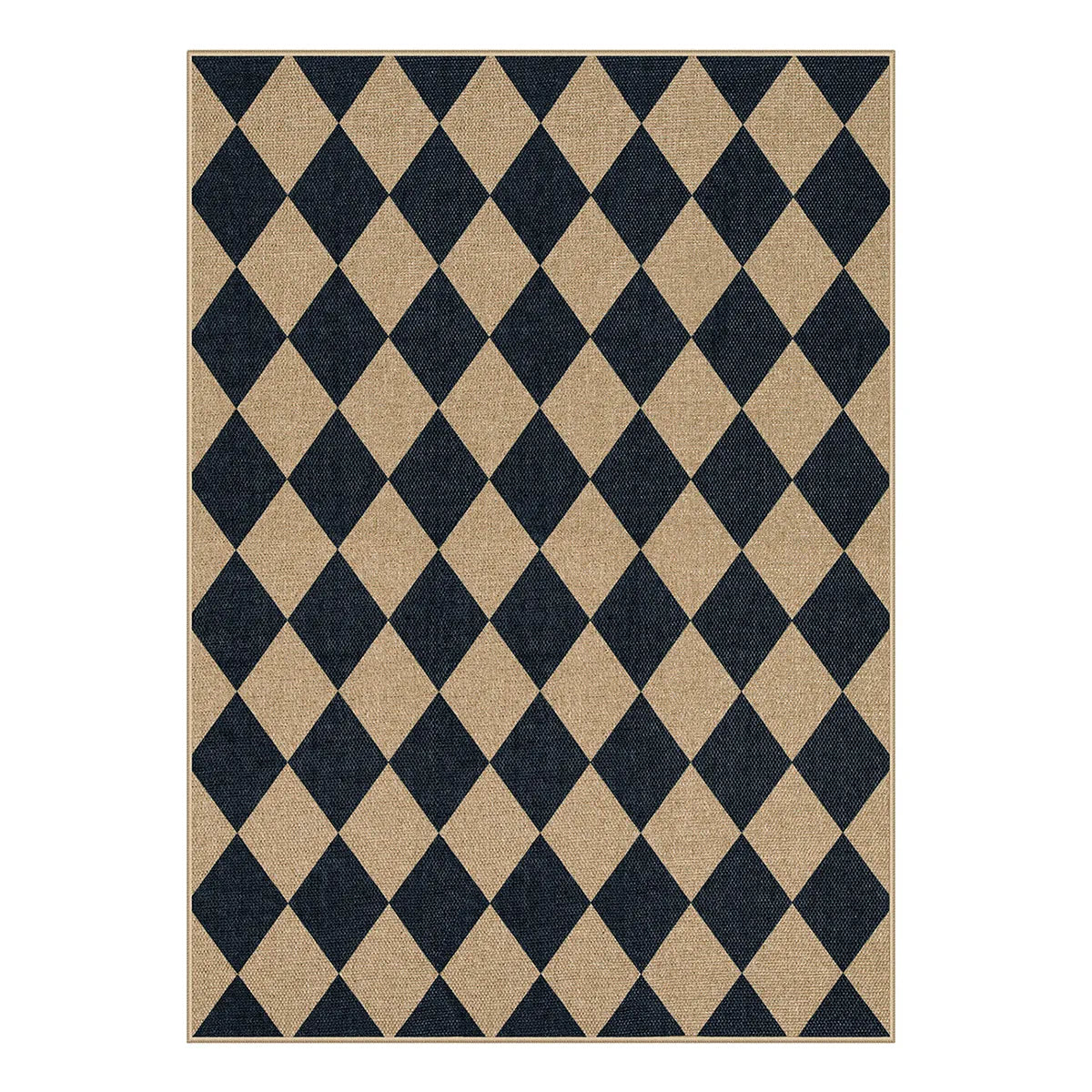 Coline Washable Geometric Checkered Easy Jute Black Indoor/Outdoor Runner Rug