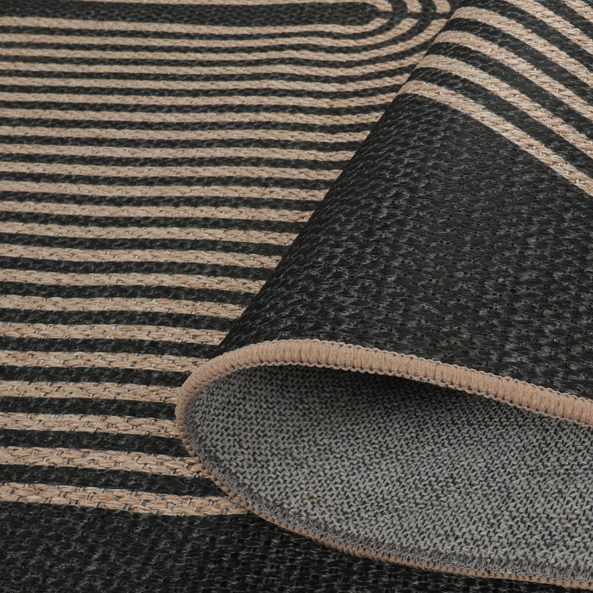 Enfys Washable Modern Rainbow Easy Jute Black/Grey Indoor/Outdoor Rug