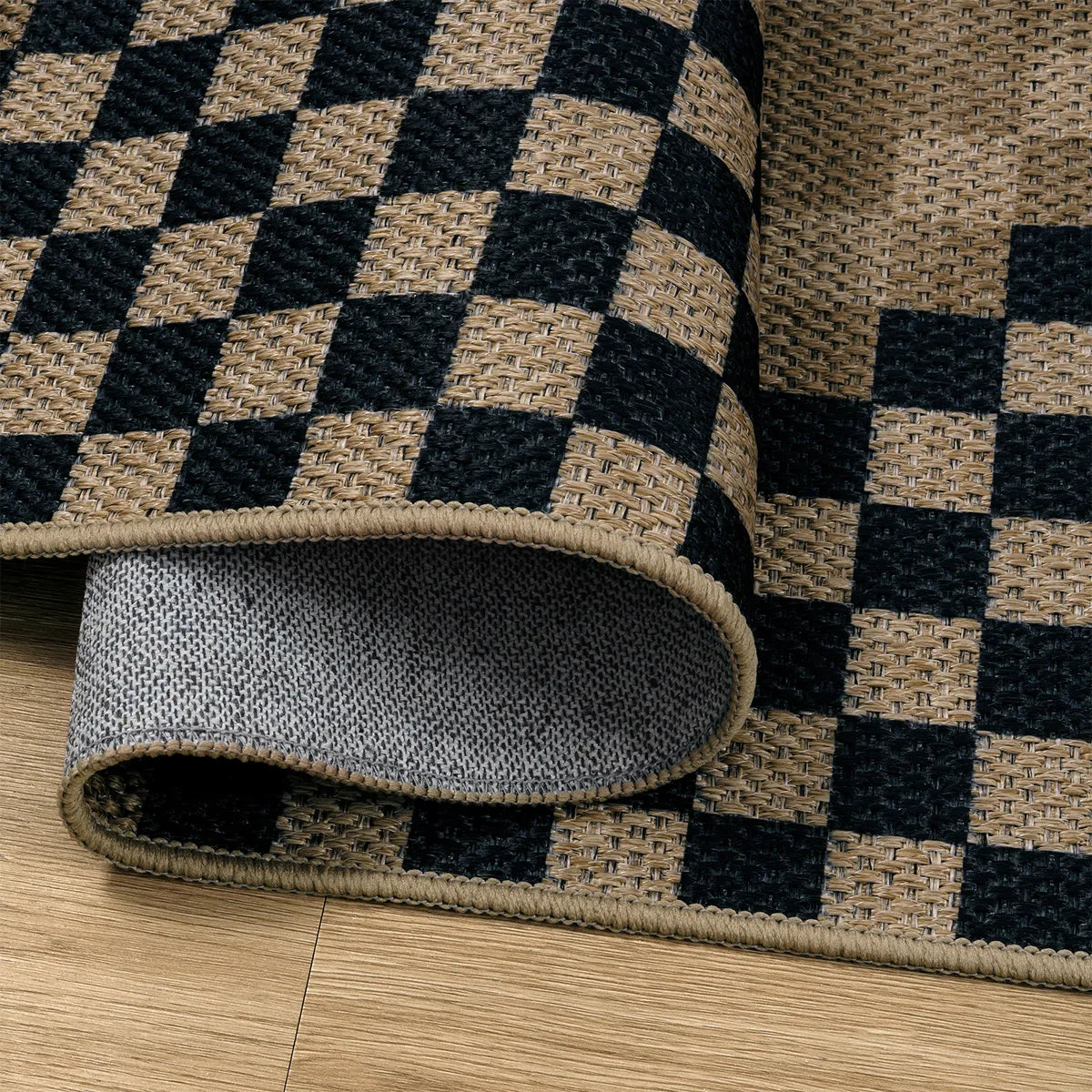 Lunette Washable Tribal Soft Easy Jute Black Indoor/Outdoor Runner Rug