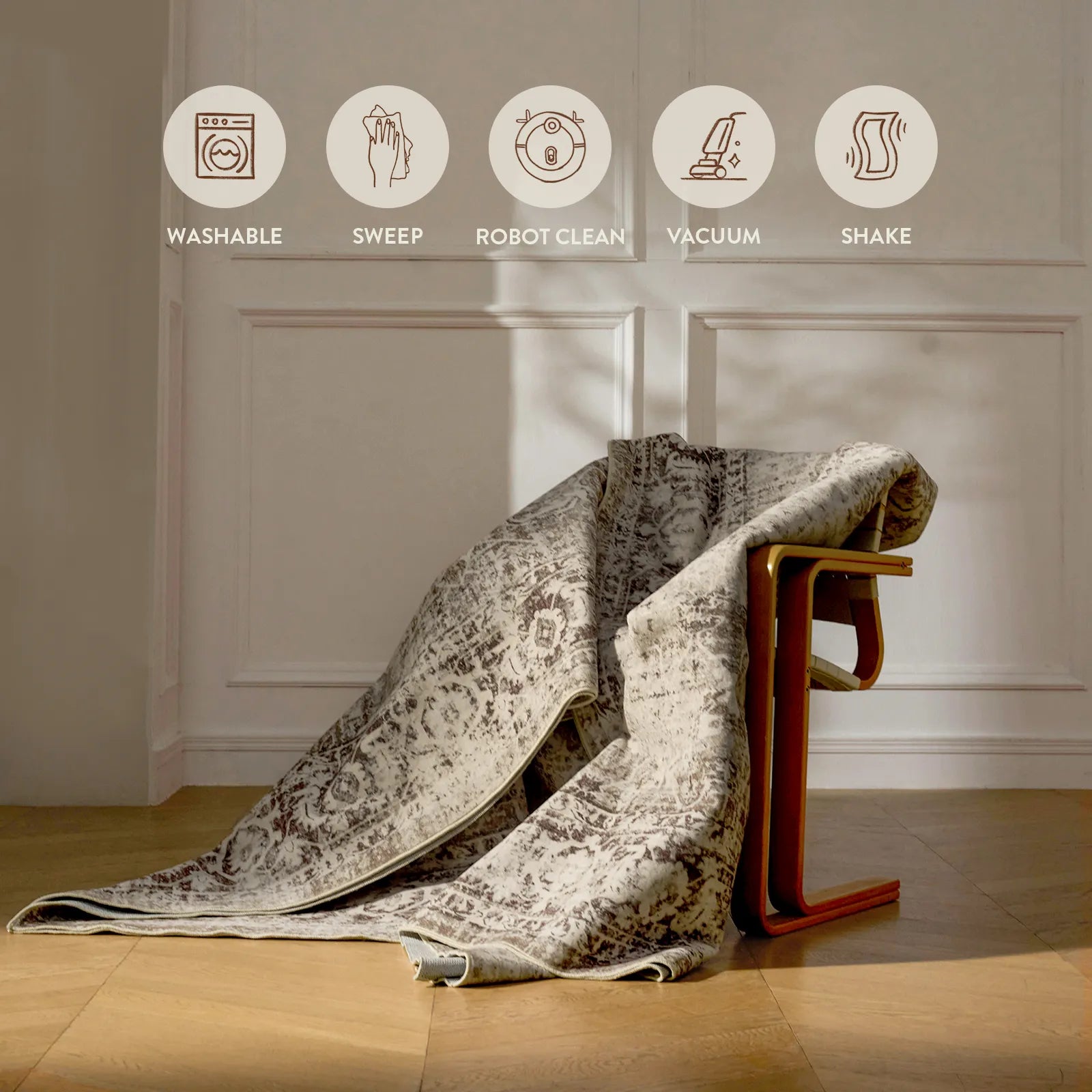 Margot Washable Vintage Distressed Beige Rug