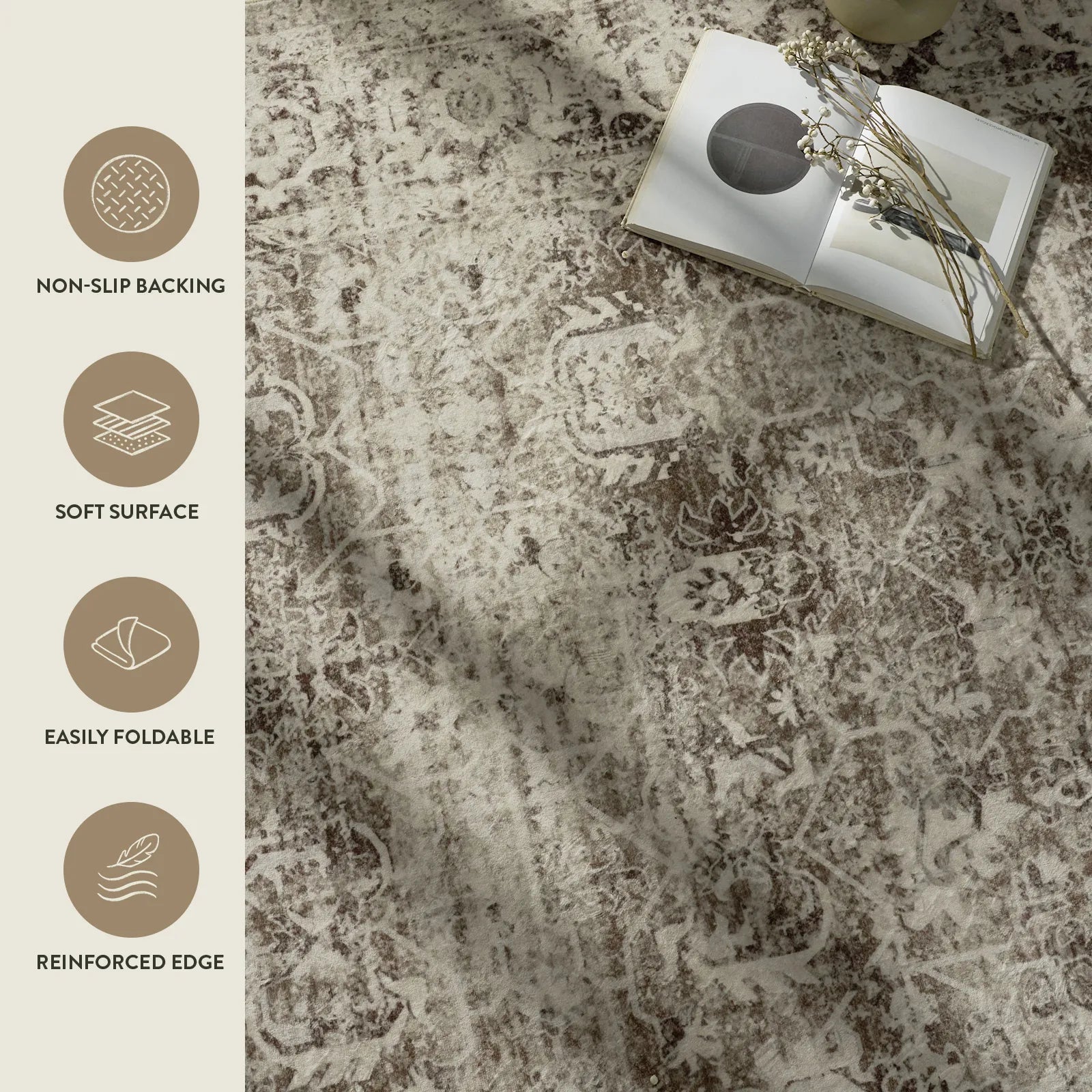 Margot Washable Vintage Distressed Beige Rug