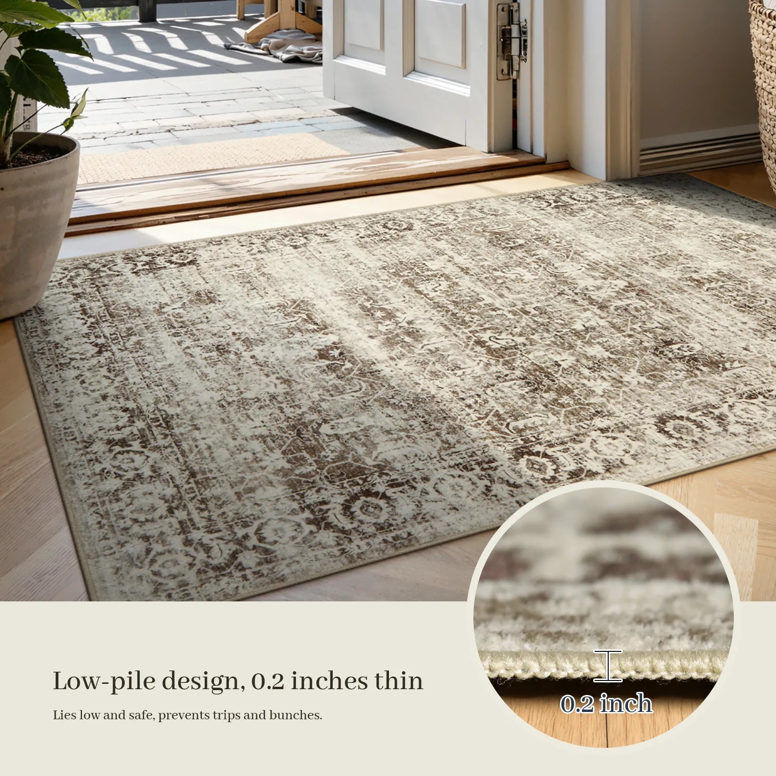 Margot Washable Vintage Distressed Beige Rug
