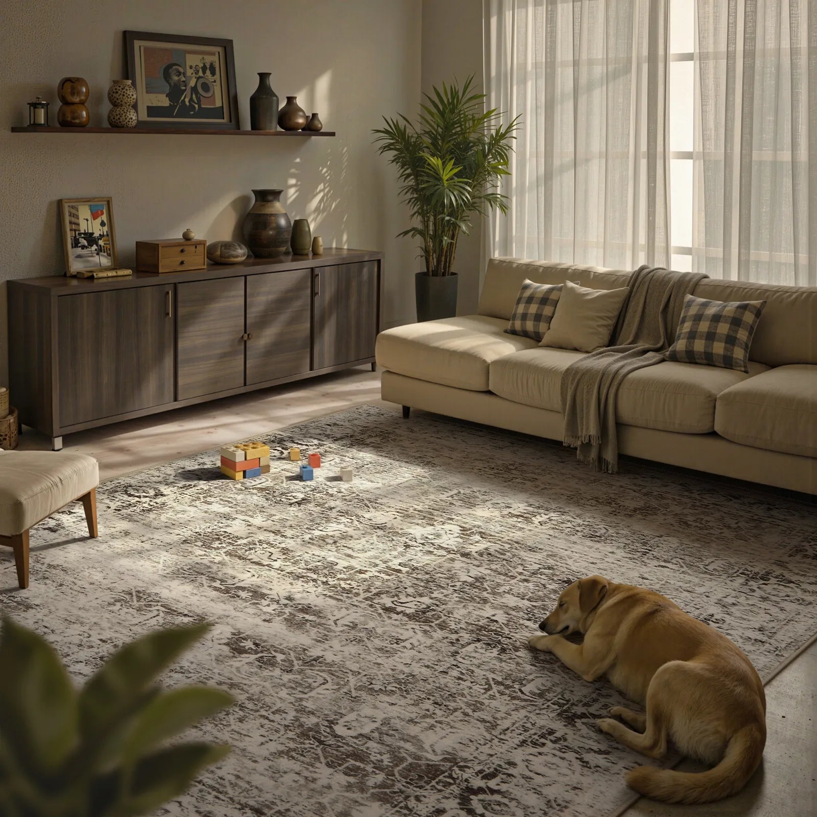 Margot Washable Vintage Distressed Beige Rug