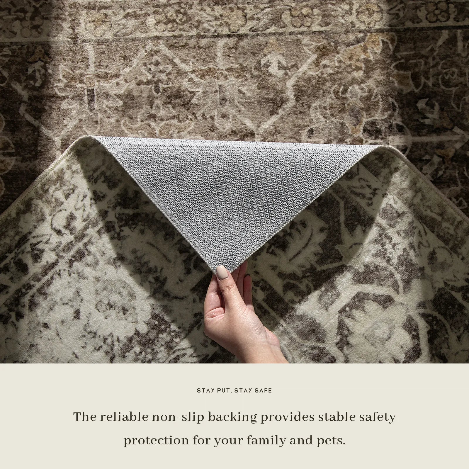 Margot Washable Vintage Distressed Beige Rug
