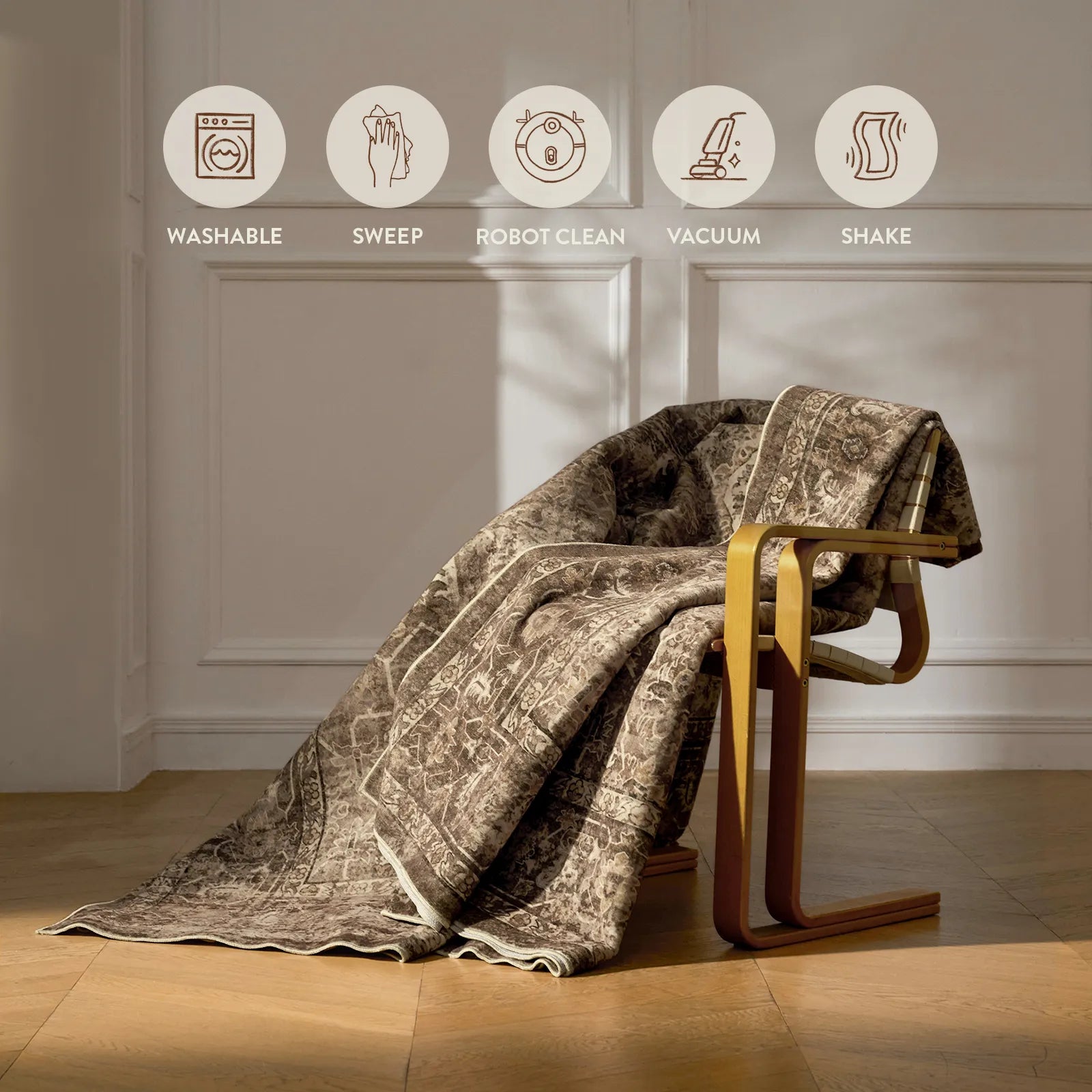 Margot Washable Vintage Distressed Brown Rug
