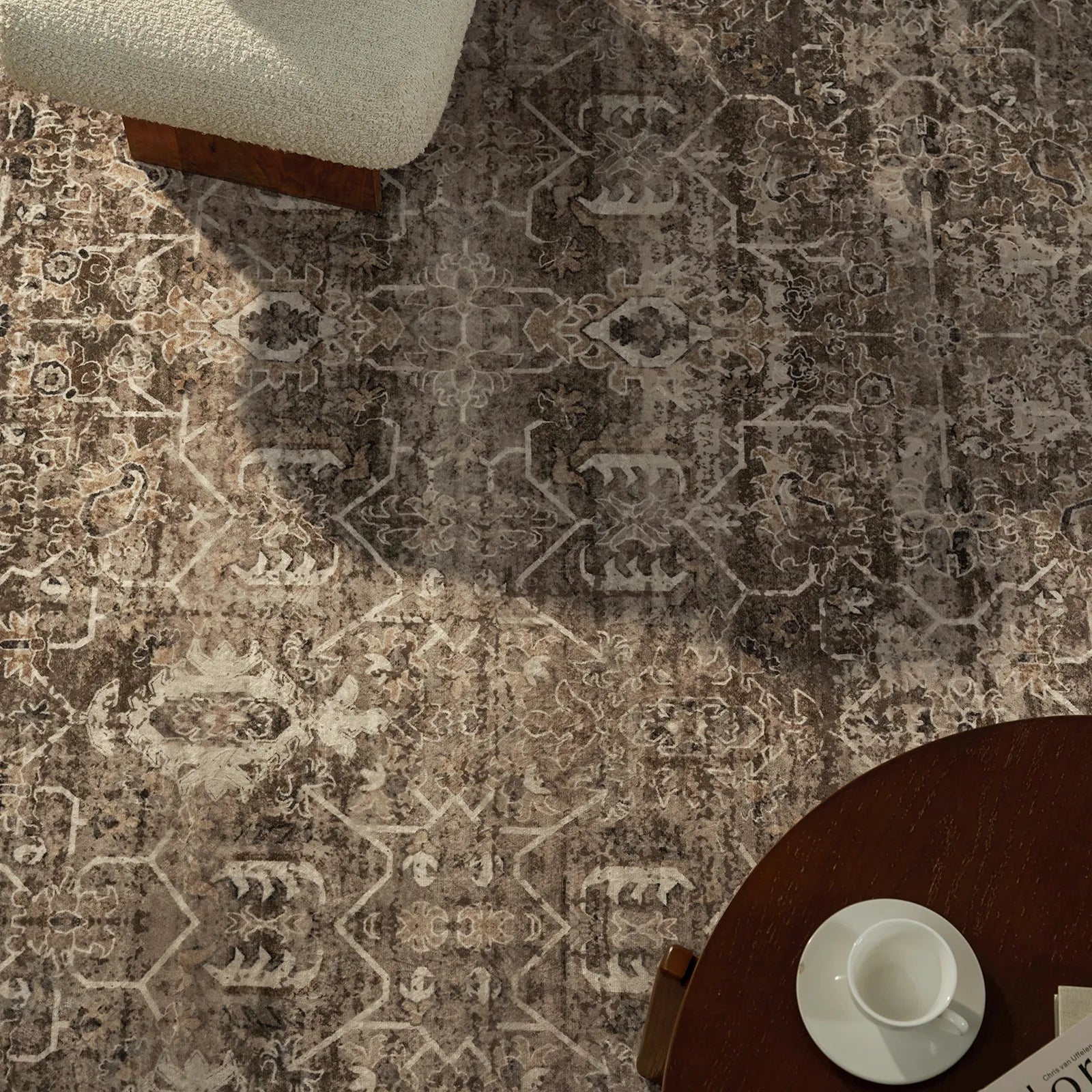 Margot Washable Vintage Distressed Brown Rug