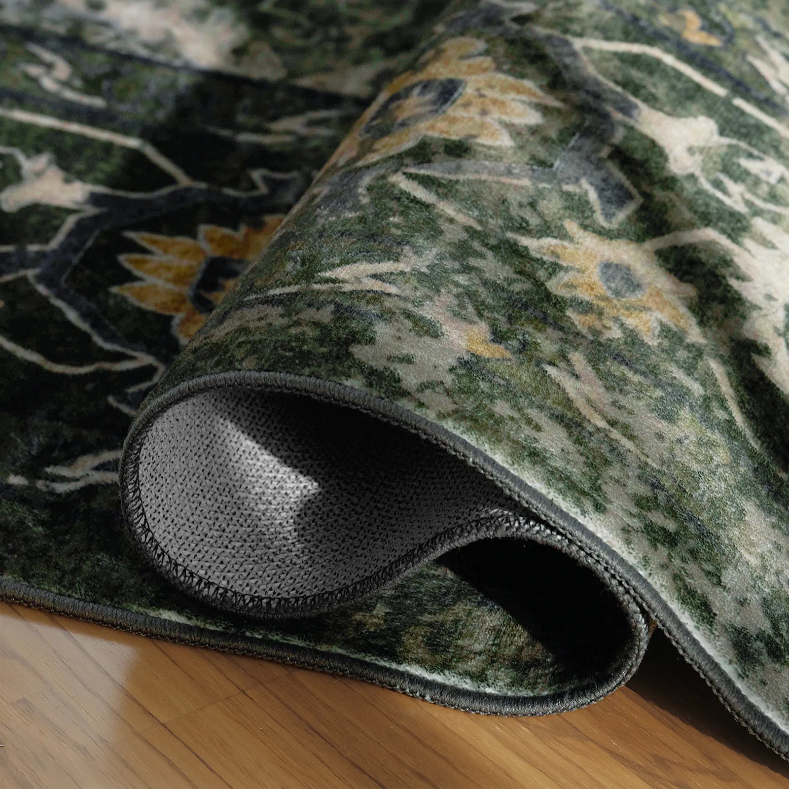 Margot Washable Vintage Distressed Dark Green Rug