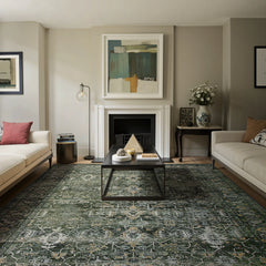 Margot Washable Vintage Distressed Dark Green Rug