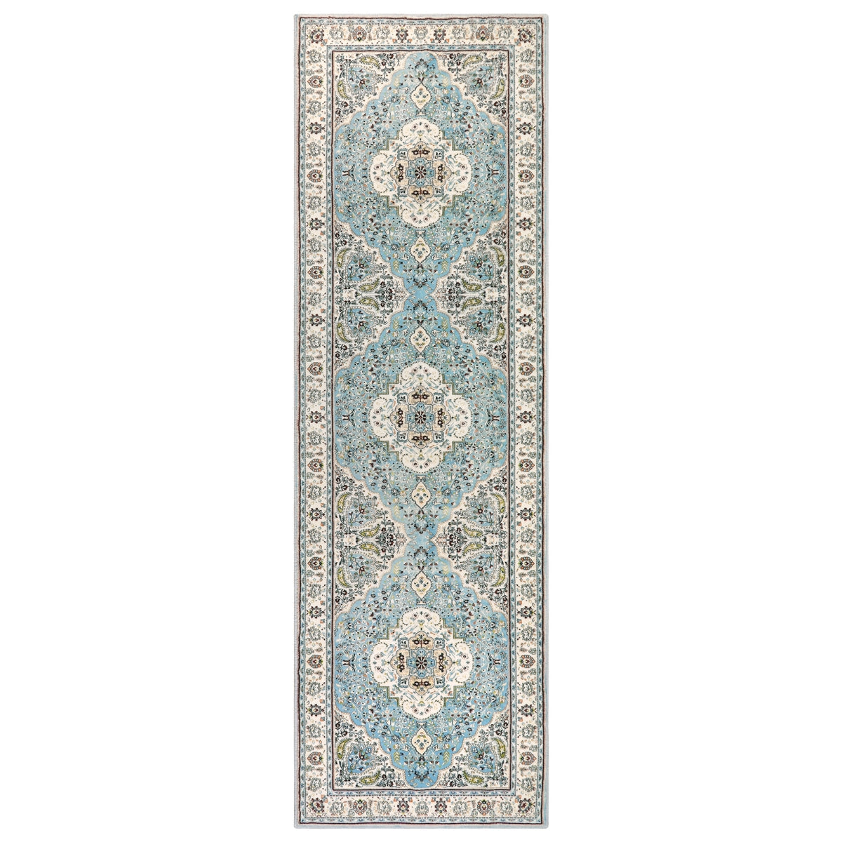 Agnes Washable Boho Floral Medallion Light Blue Rug
