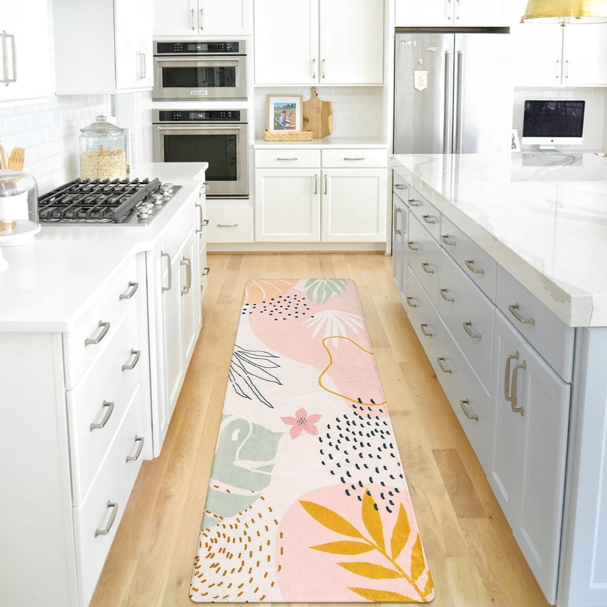 Kiki Washable Modern Botanical Leaf Print Pink Rug