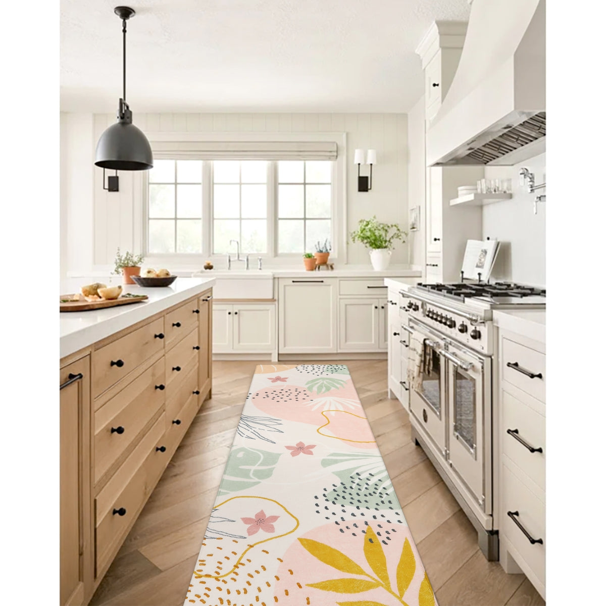Kiki Washable Modern Botanical Leaf Print Pink Rug